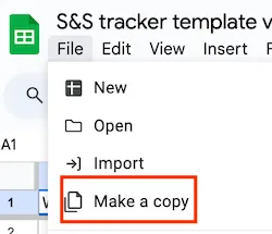 Screenshot of the file dropdown